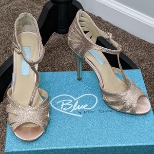 Betsey Johnson glitter heel sandals. Blue